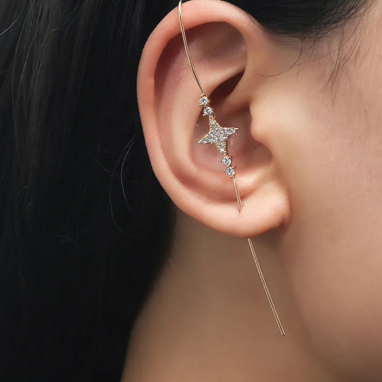 Geometric star pin ear cuff