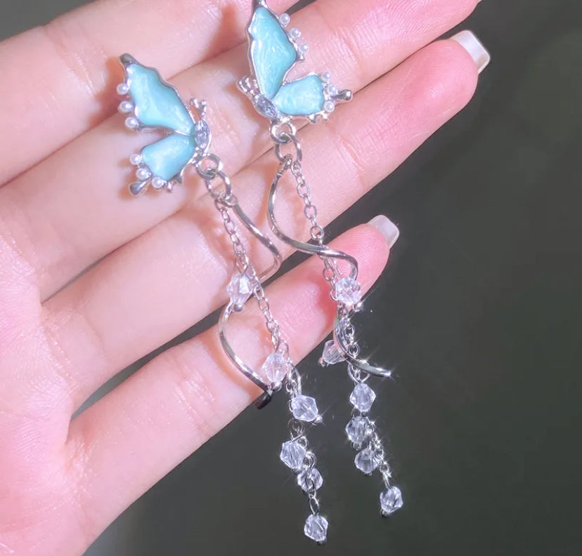 Butterfly tassel drop earring