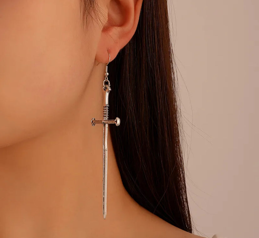Sword shape alloy earrings