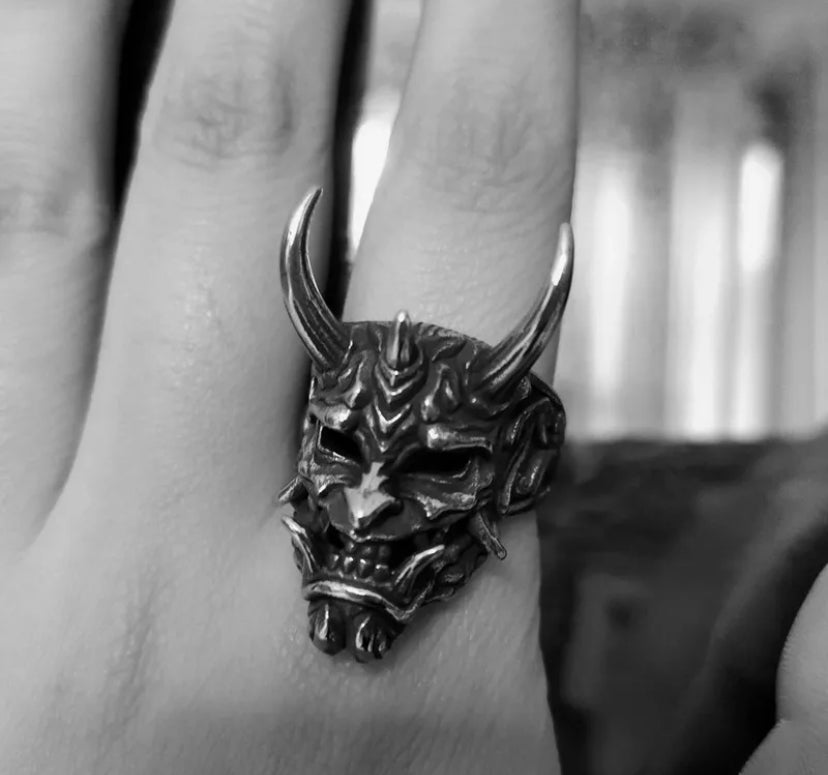 Oni mask skull ring