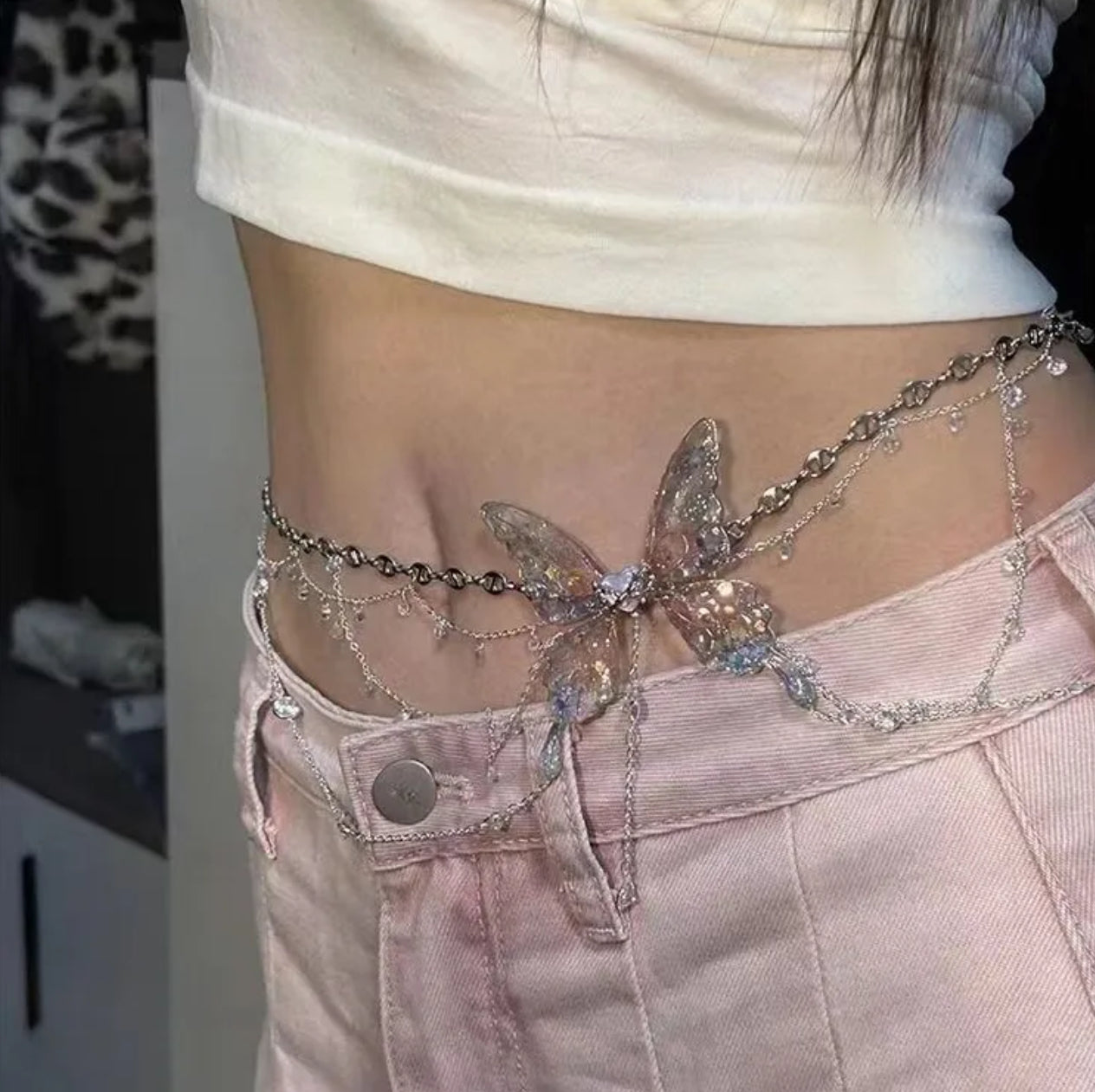 Y2k butterfly waist chain