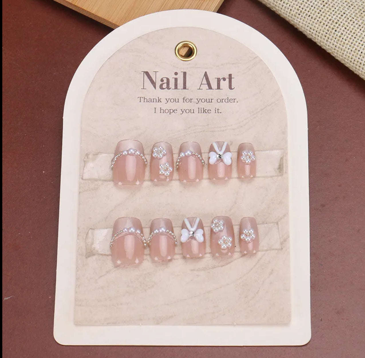 Pearl bow handmade nails