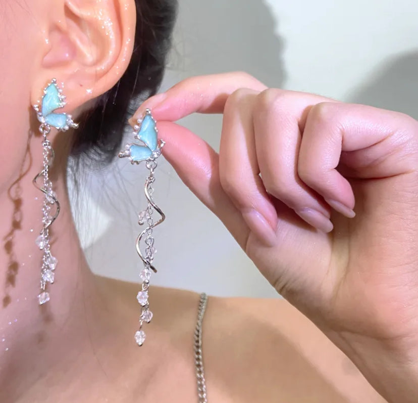Butterfly tassel drop earring