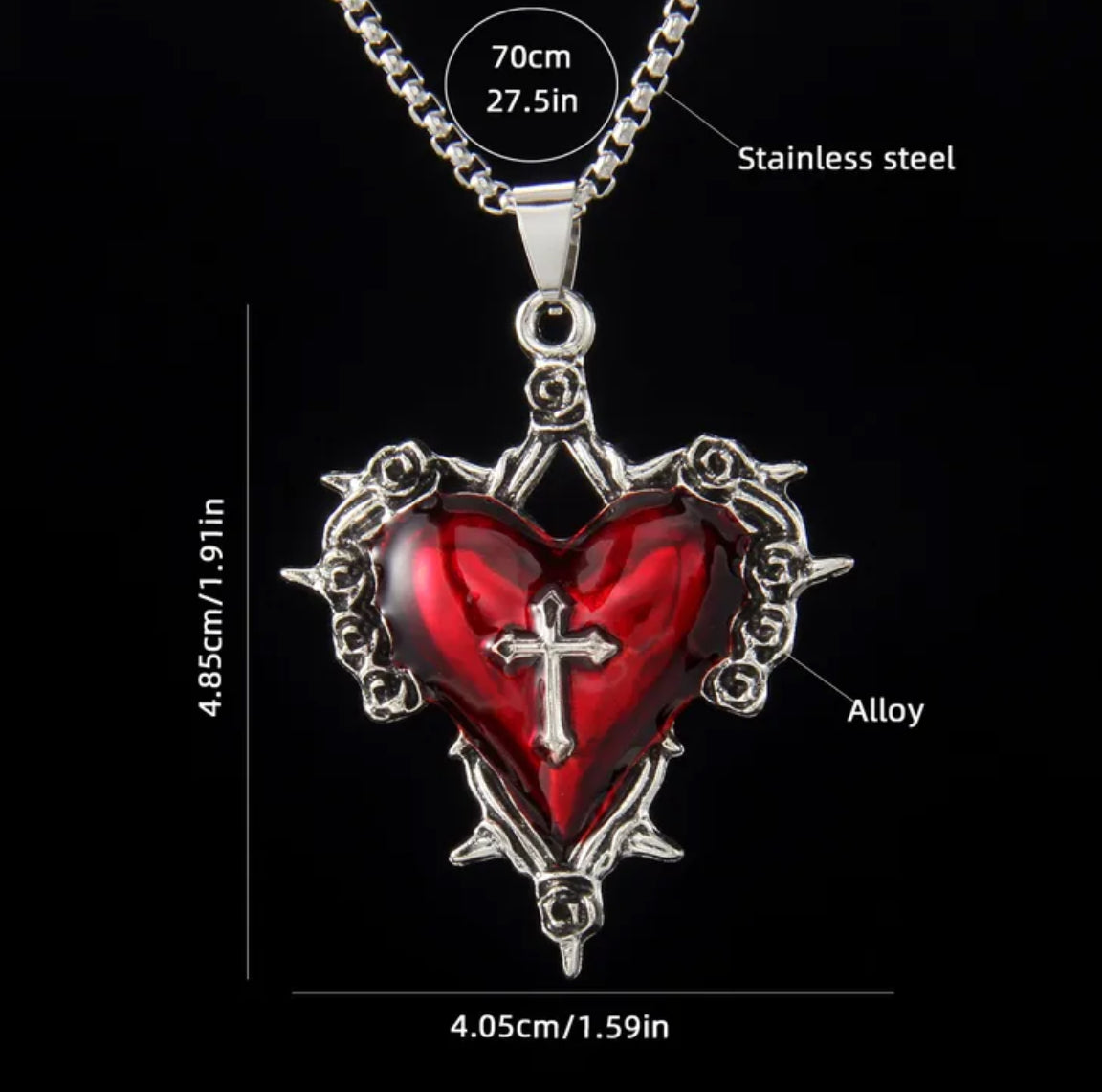 Cross heart stainless steel pendant