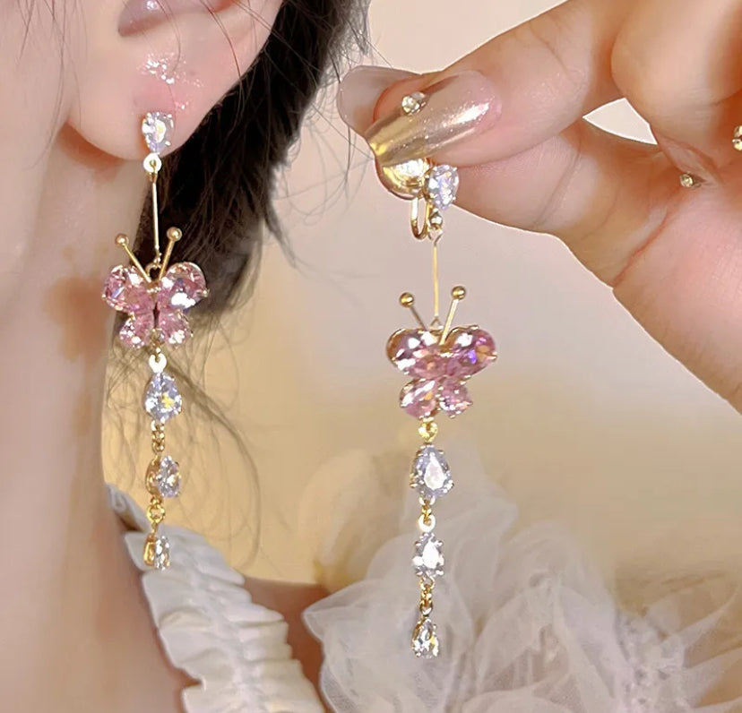 Butterfly inlay drop earrings