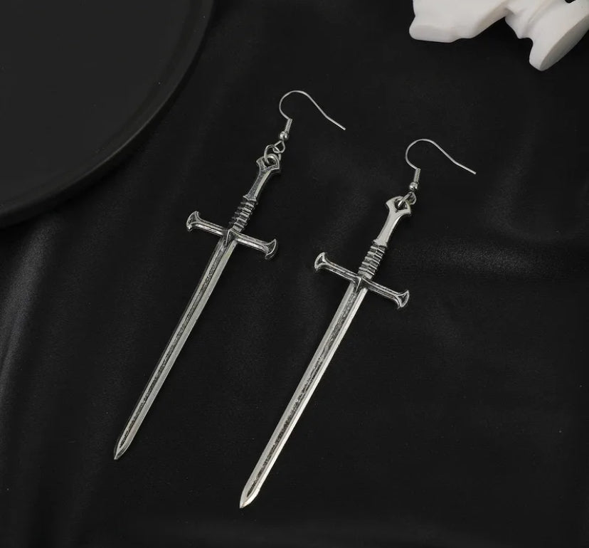 Sword shape alloy earrings