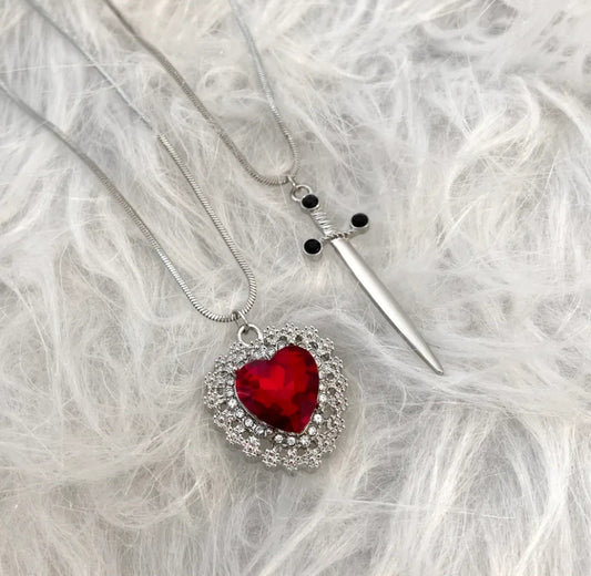 Crystal heart sword couple pendant