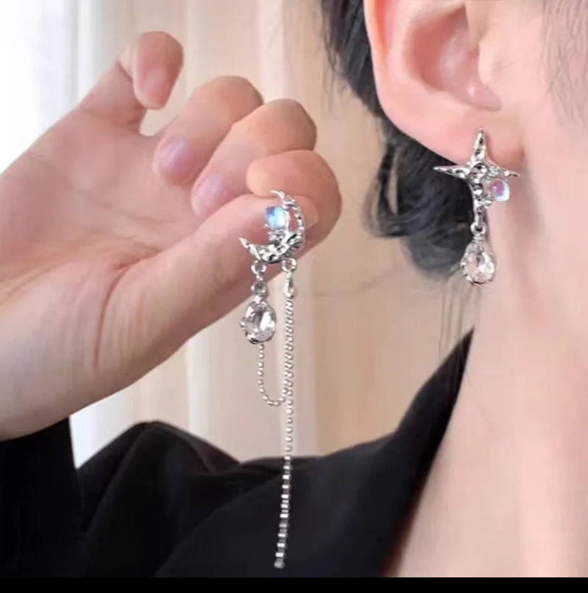 Irregular star moonstone drop earrings