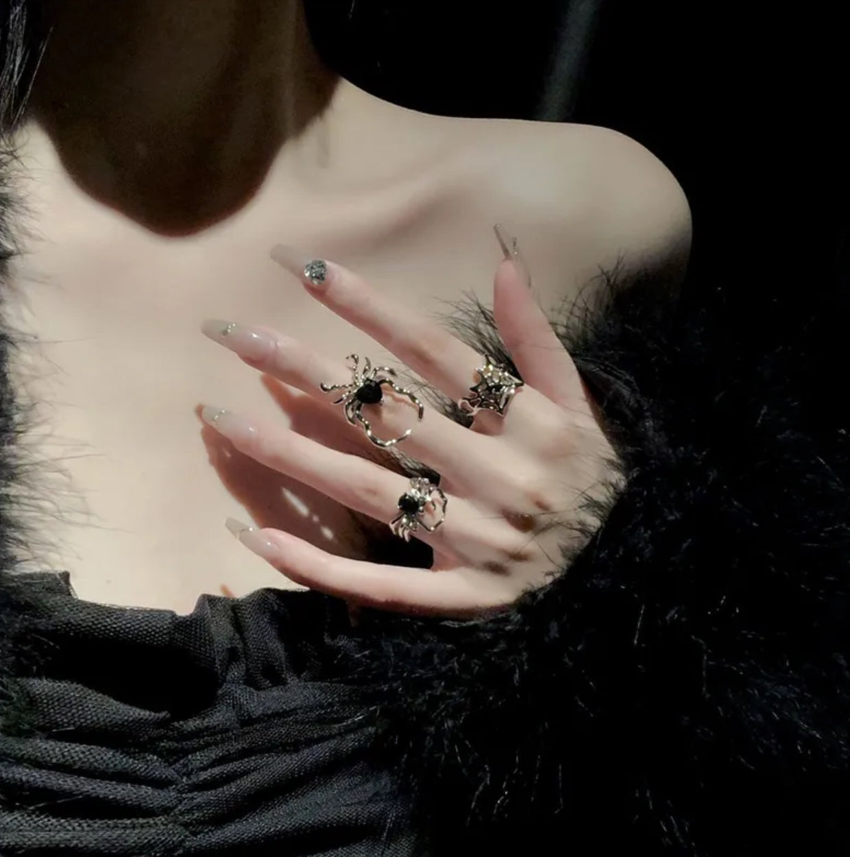 Gothic spider ring set