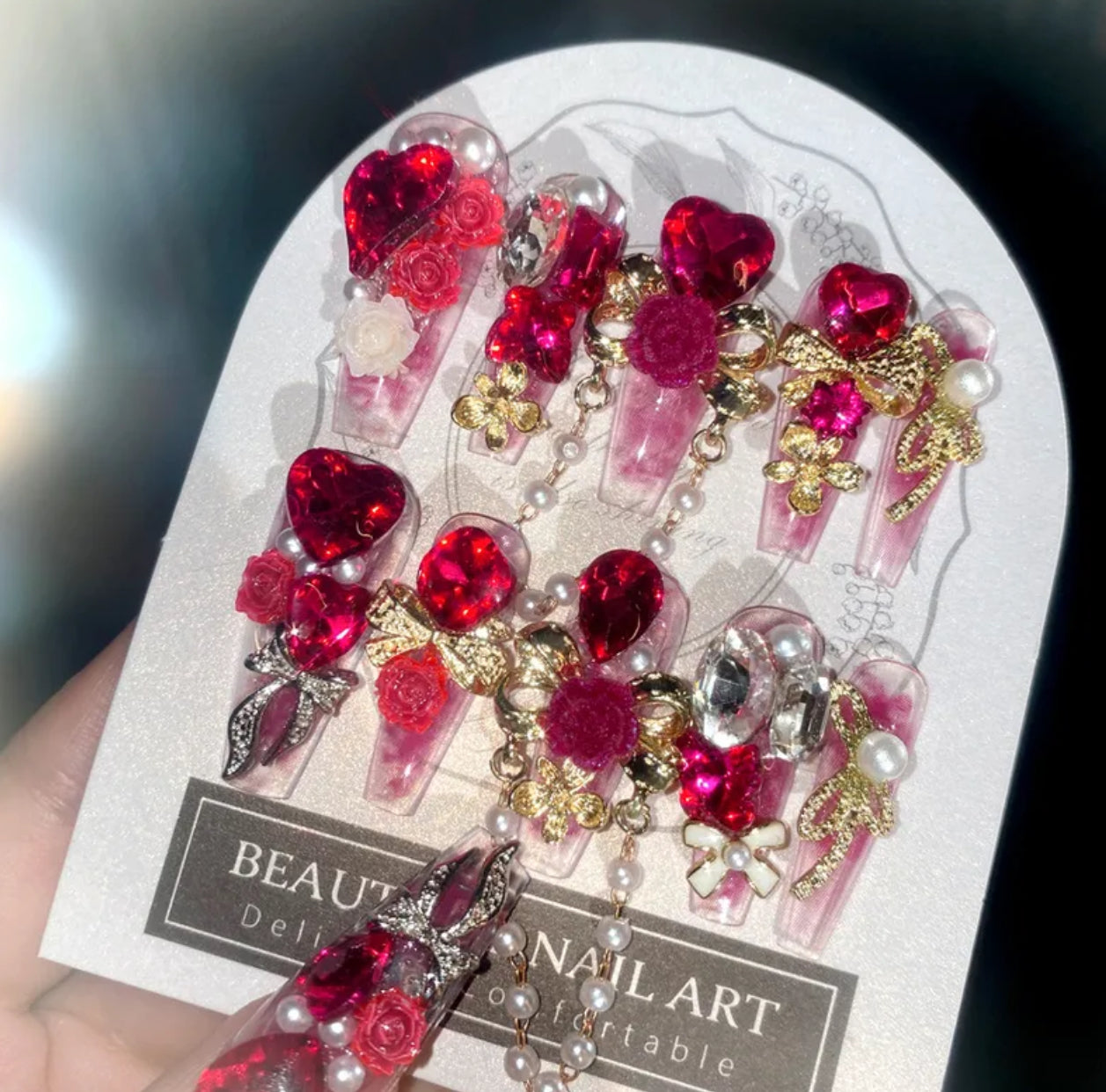 Ruby romance handmade press on nails