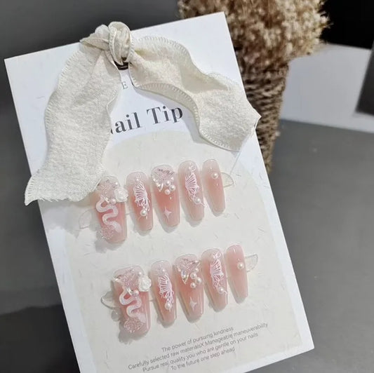 3d snake handmade press on nails