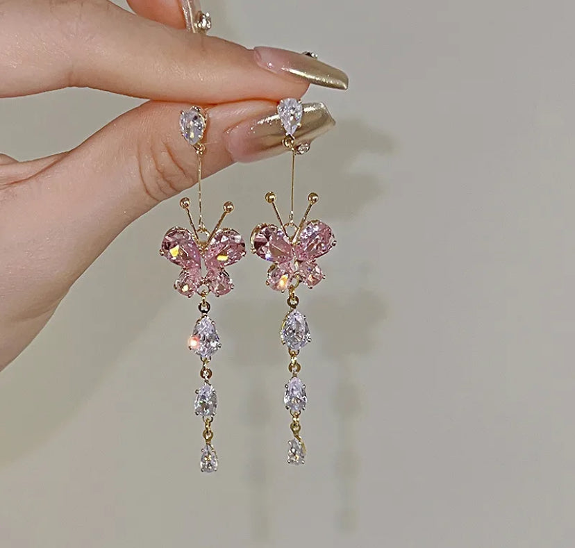 Butterfly inlay drop earrings