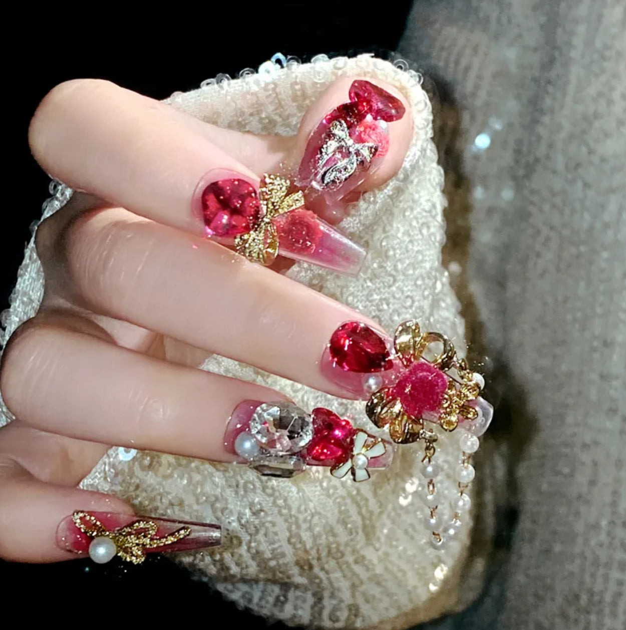 Ruby romance handmade press on nails