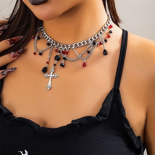 Gothic cross layered necklace