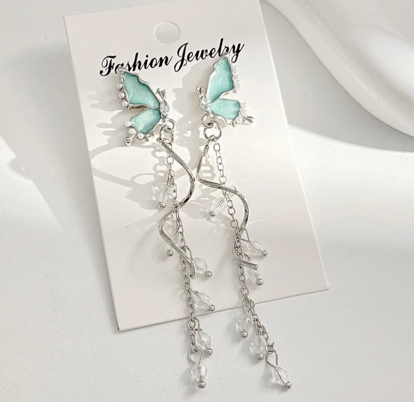 Butterfly tassel drop earring