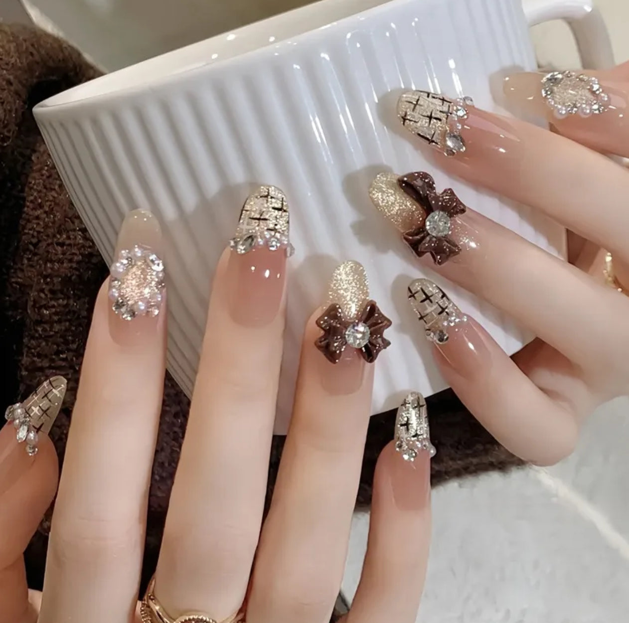 Choco glam handmade press on nails