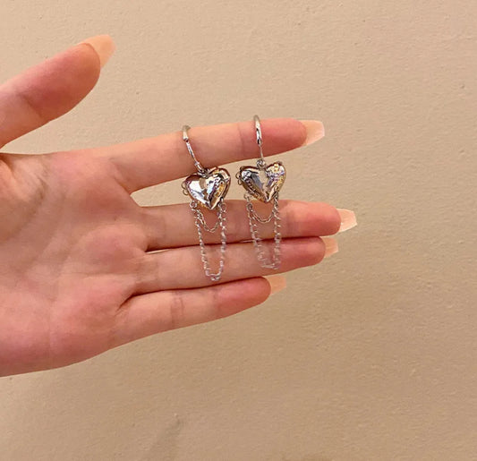 Alloy heart chain earrings
