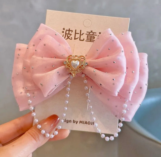 Princess pearl bow hair pin