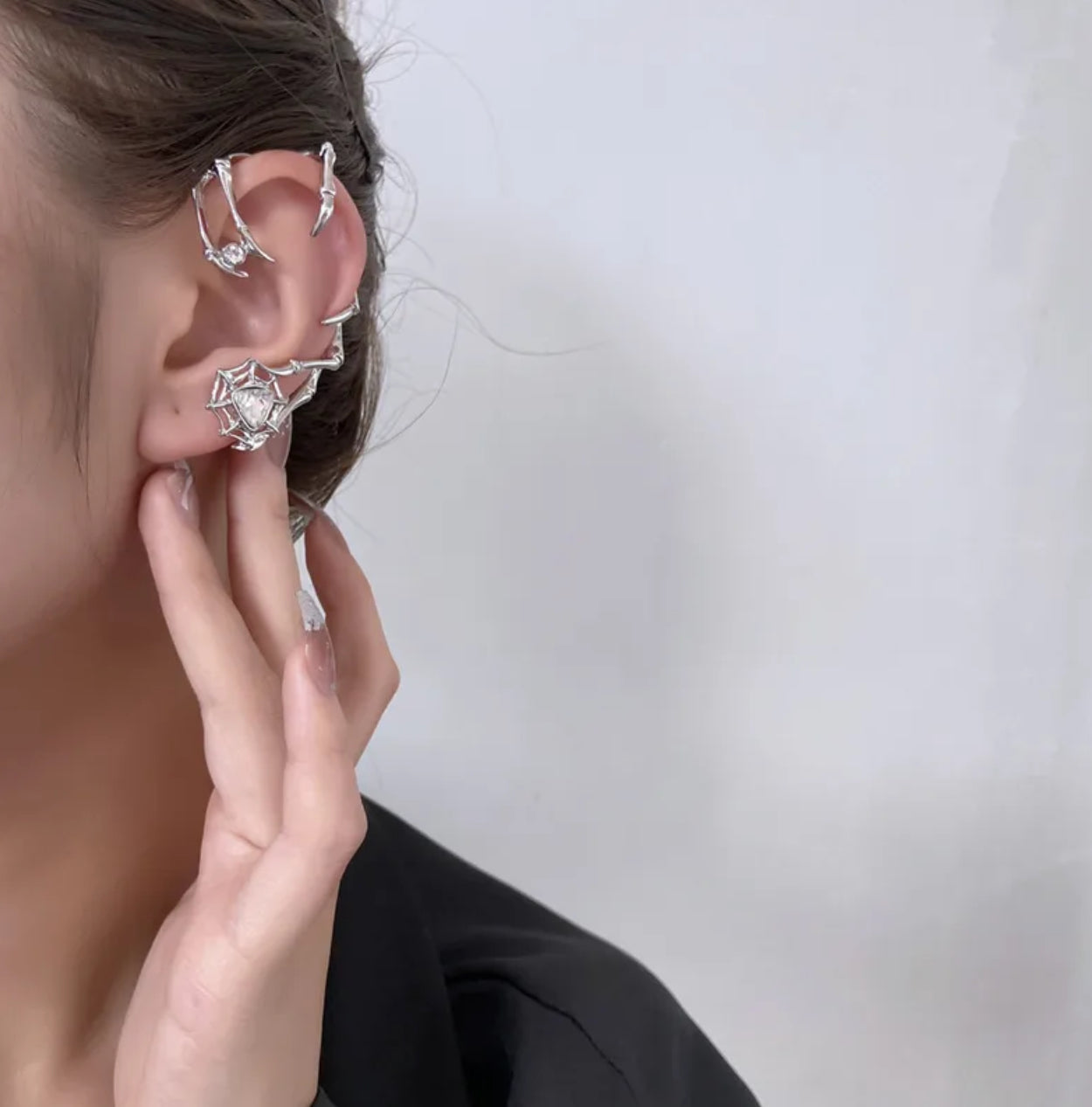 Geometric spider zircon earcuff