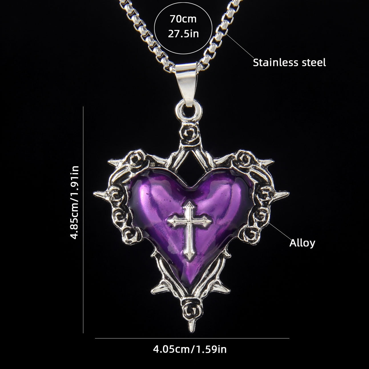 Cross heart stainless steel pendant