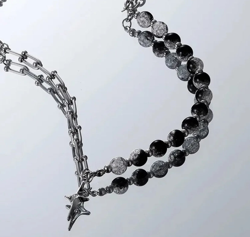 Titanium steel beaded necklace