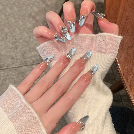 Frozen rhinestone handmade press on nails