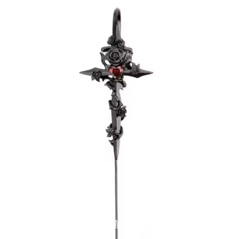 Blood rose cross earcuff (single)