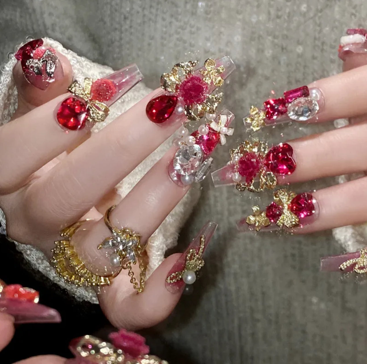 Ruby romance handmade press on nails